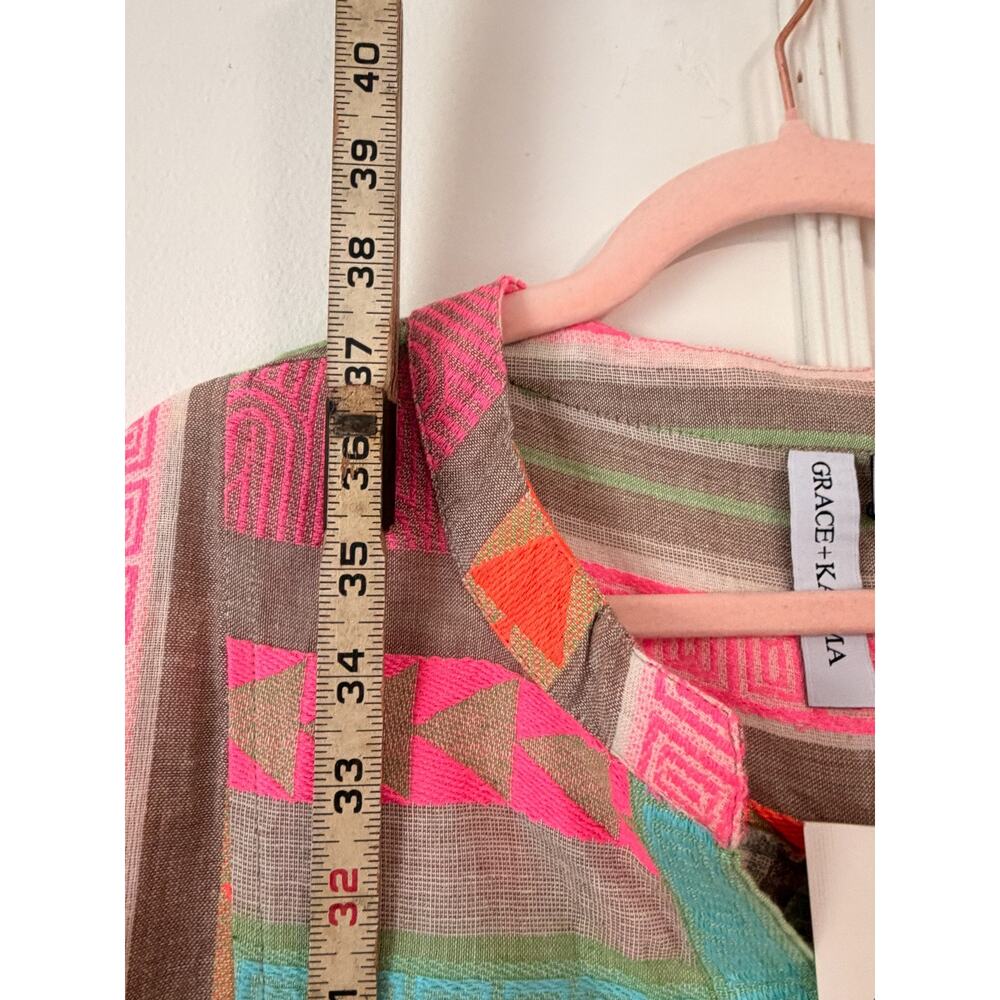 Grace + Karma Womens Striped Tiered Boho Dress XL NWT Embroidered Neon Pink Fest - Picture 3 of 5